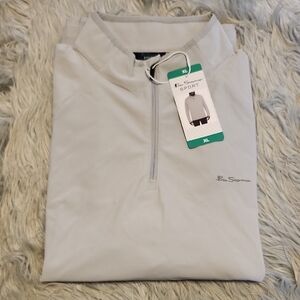 Ben Sherman Men's Sport Quarter Zip Light Gray Long Sleeve Shirt- size XL